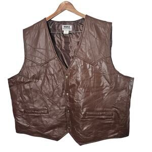 Vintage Duke Haband Leather Vest Mens 4X Brown Western Rodeo Country Biker